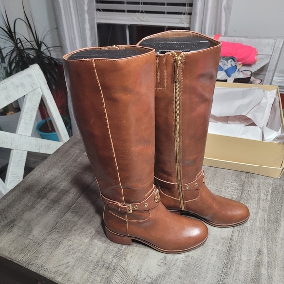 NIB Michael Kors Women's Knee High Leather Boots Dark Caramel NIB Size 5 - Picture 4 of 9